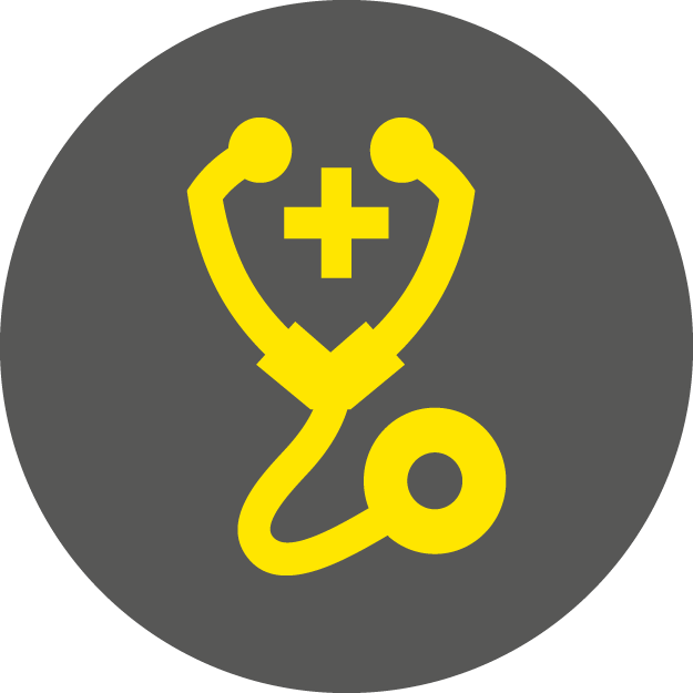 Das Bild zeigt ein Symbol, das ein Stethoskop mit einem Kreuz darstellt.